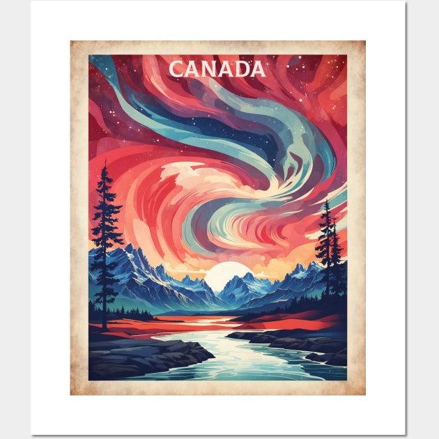 Canadian Landscape Aurora Boreal Vintage Poster Tourism Wall Art by TravelersGems